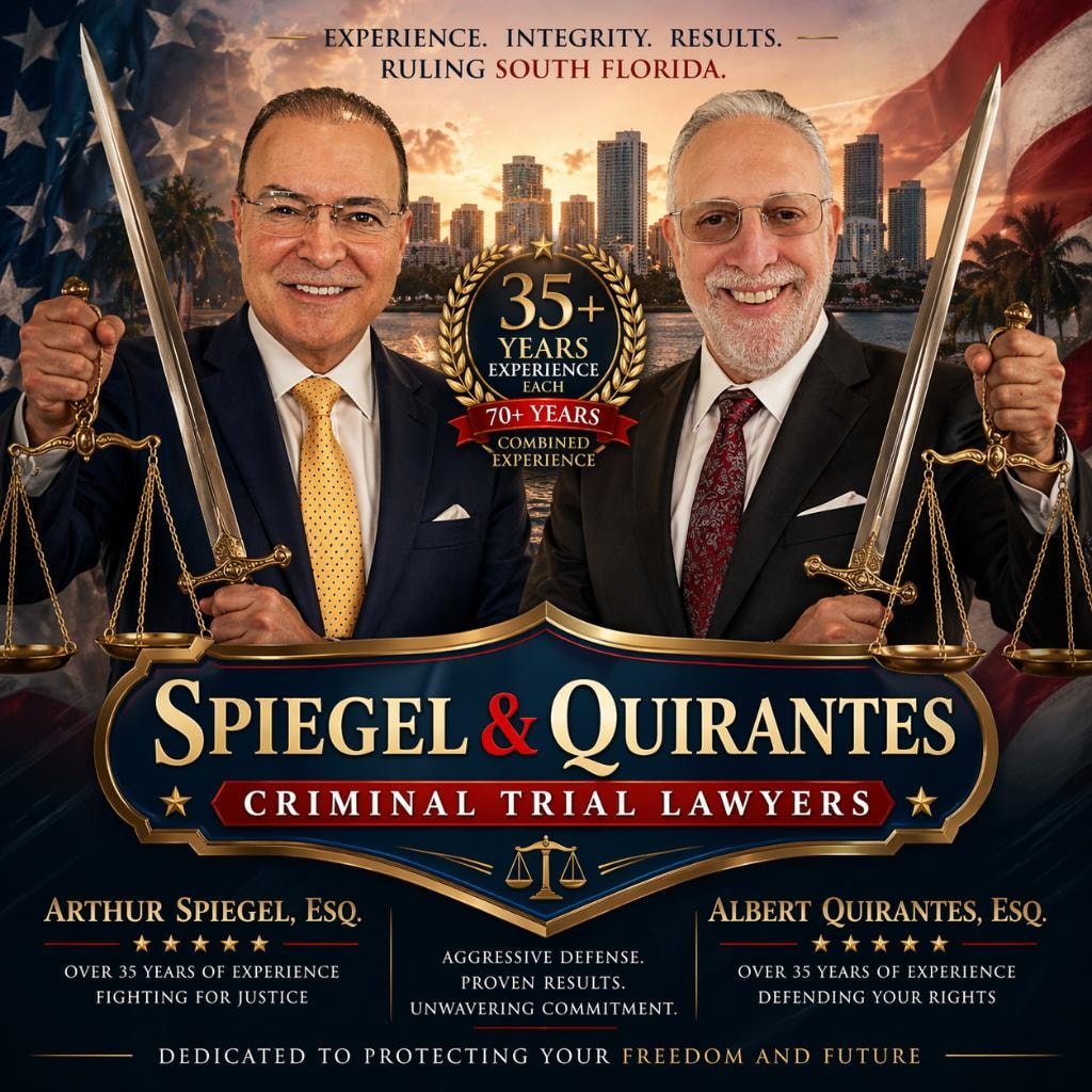 Spiegel & Quirantes — Criminal Trial Lawyers. Arthur Spiegel, Esq. and Albert Quirantes, Esq. — 35+ years experience each, 70+ years combined. Experience. Integrity. Results. Ruling South Florida.